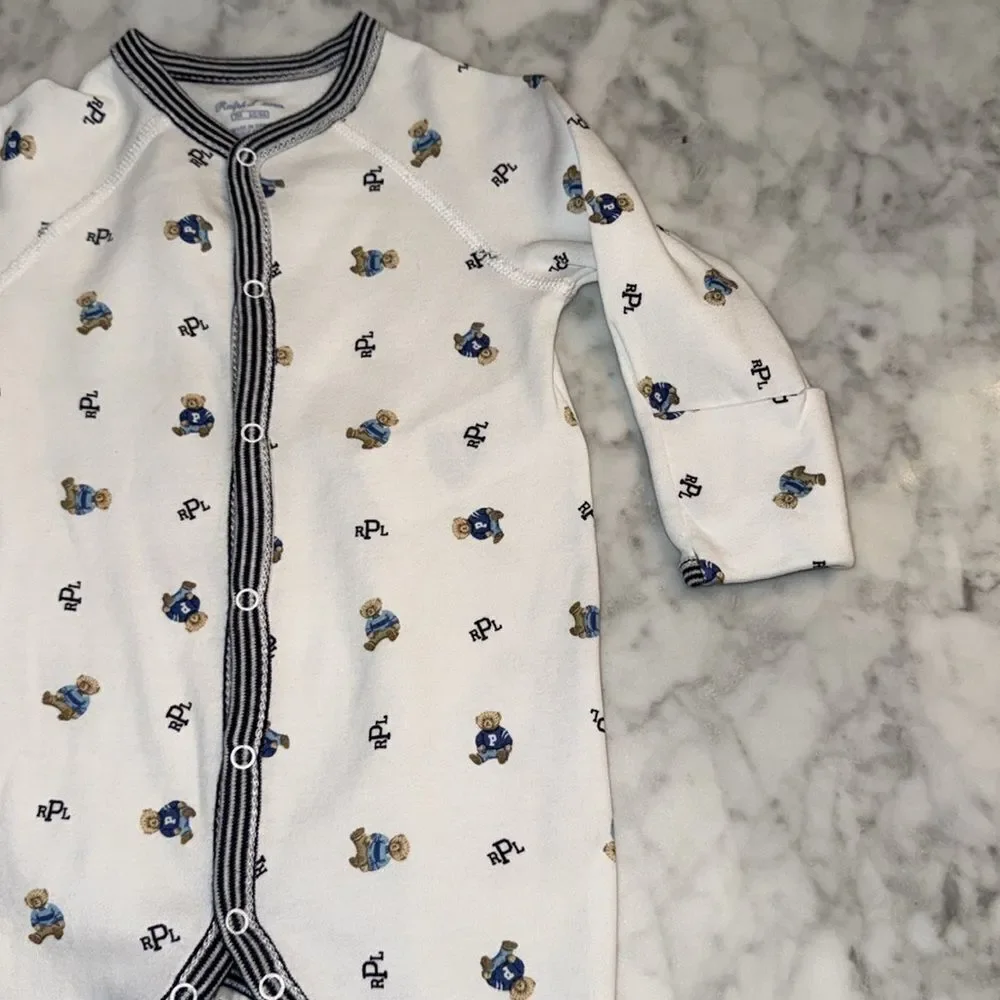 RALPH LAUREN LOGO TEDDY FOOTIE 3M